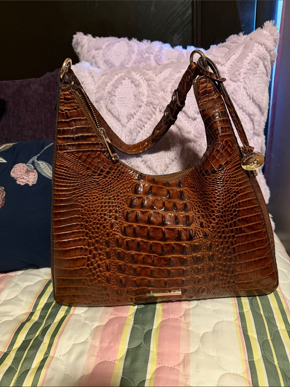 Brahmin Cognac Croc-Embossed Shoulder Bag